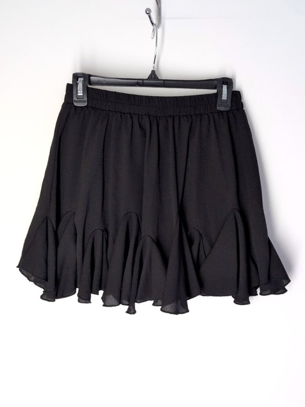 Avidlove black pleated ruffles flared mini skirt L skort liner godet